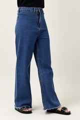 RAW-HEM HIGH-RISE WIDE JEANS-MID-BLUE