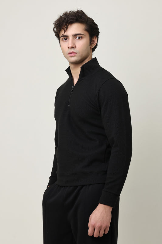 PREMIUM TEXTURED HALF-ZIP SWEATSHIRT-CHARCOAL