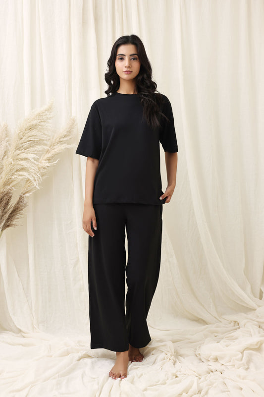 HIGH-STRETCH RELAXED FITNESS TROUSERS-BLACK