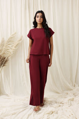 HIGH-STRETCH RELAXED FITNESS TROUSERS-MAROON