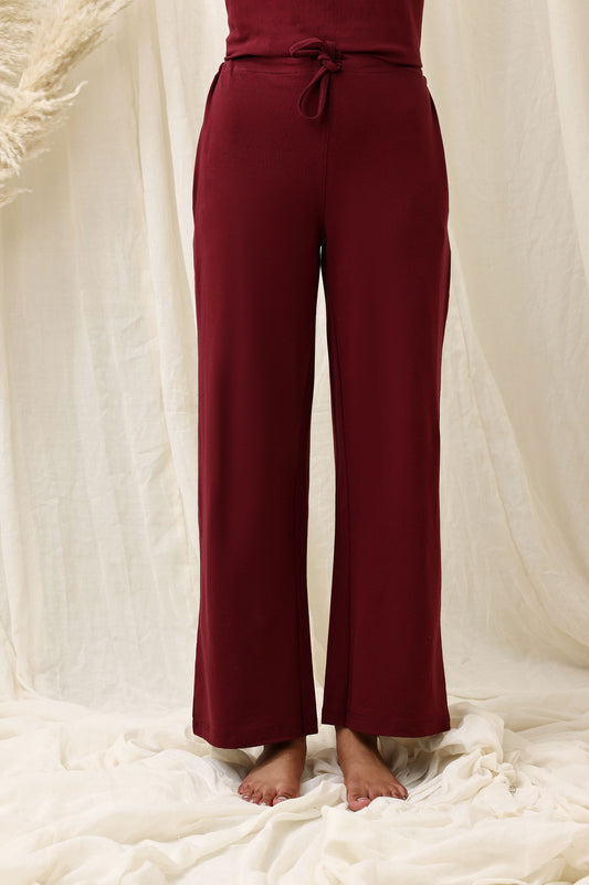HIGH-STRETCH RELAXED FITNESS TROUSERS-MAROON