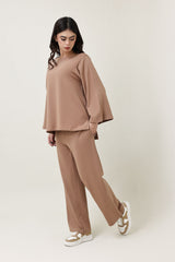 HIGH-STRETCH RELAXED FITNESS TROUSERS-MOCCA