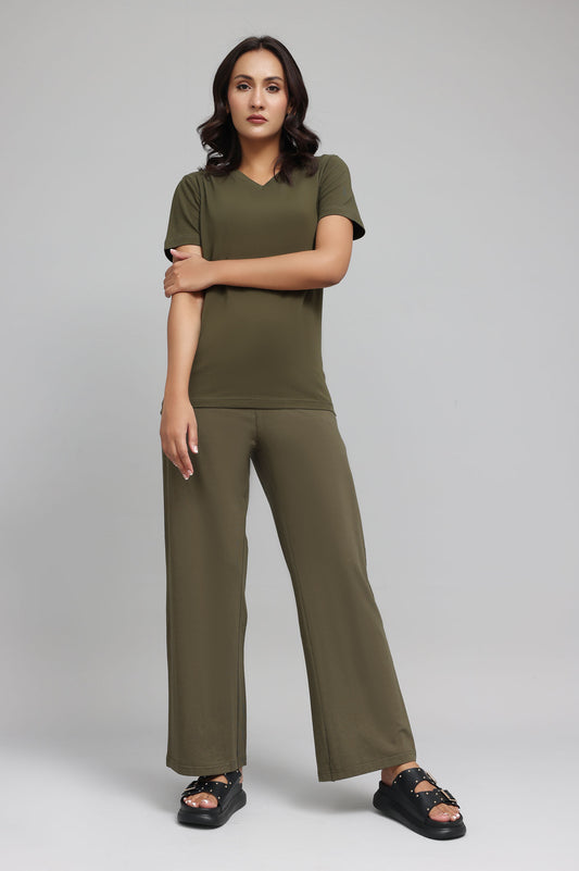 HIGH-STRETCH RELAXED FITNESS TROUSERS-OLIVE