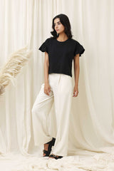 RUFFLE SLEEVE TEE-BLACK