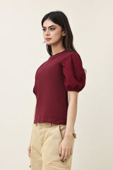 LACE WHISPER TOP-MAROON