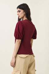 LACE WHISPER TOP-MAROON