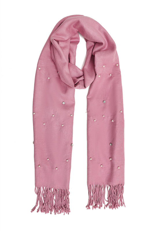 SILKEN CRYSTAL STUD SCARF-PINK