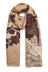 FLORAL FAUNA SCARF-BEIGE/BROWN