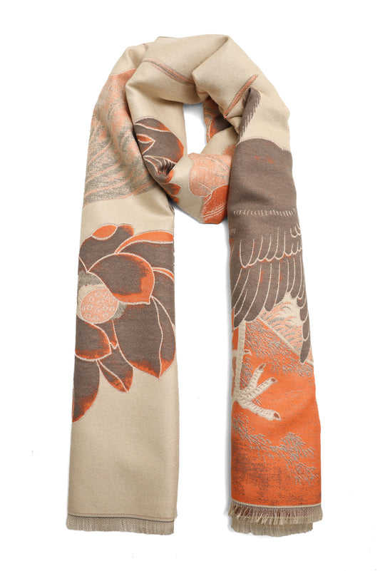 FLORAL FAUNA SCARF-BROWN/ORANGE