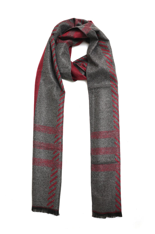 CROSSHATCH SHADE SCARF-GREY/RED