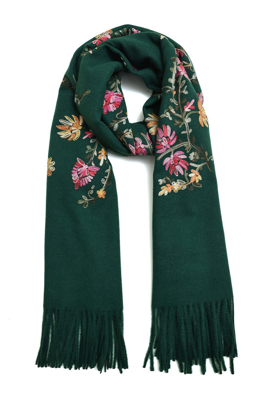 FIONA EMBROIDERED SHAWL-GREEN