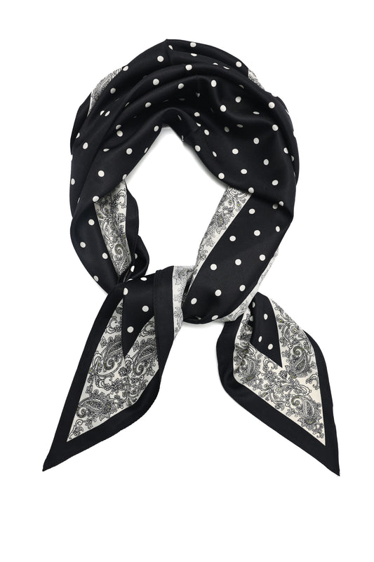 DOT CREST SILKY SCARF-BLACK