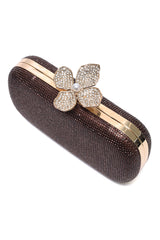 LOTUS CLASP RHINESTONE CLUTCH-BRONZE