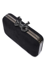 ORNATE BOW SHOULDER CLUTCH-BLACK