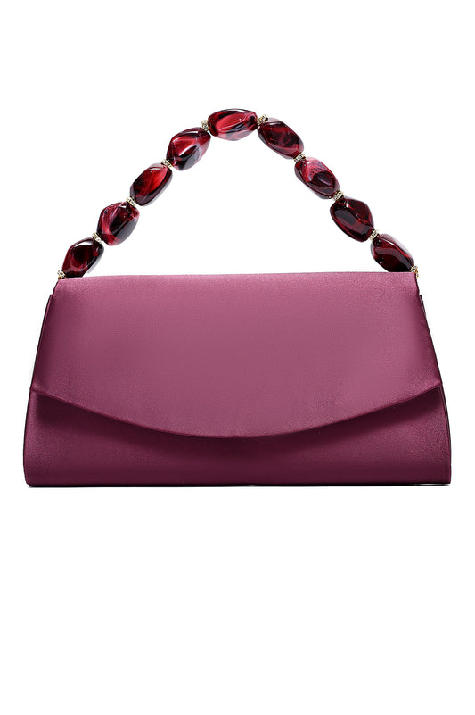 GEM HANDLE SATIN CLUTCH-BURGUNDY