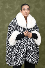 GLAMOUROUS GLOW FUR CAPE-ZEBRA
