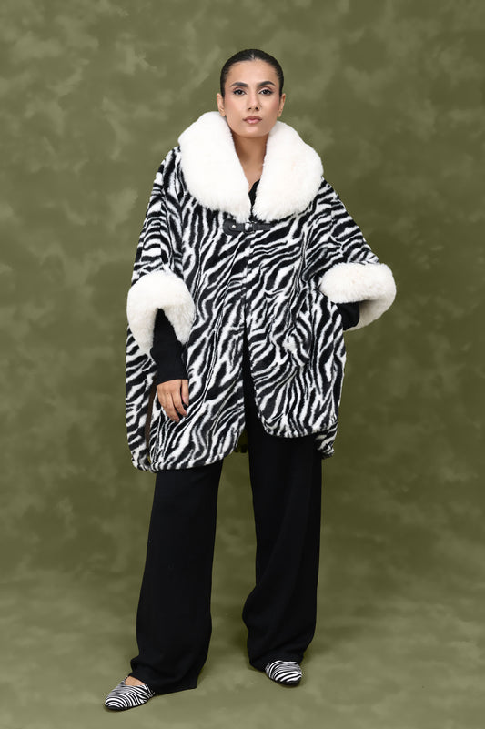 GLAMOUROUS GLOW FUR CAPE-BLACK