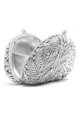D SHAPE CRYSTAL CLUTCH-SILVER