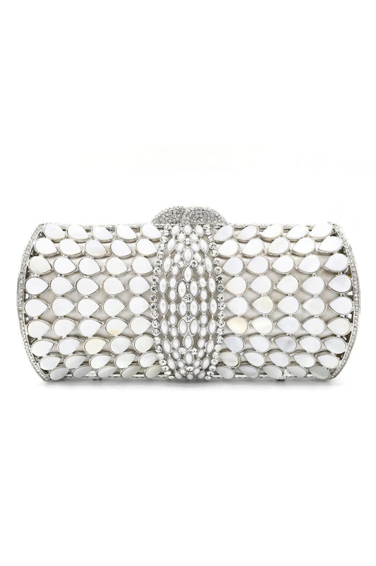 MOTHER OF PEARL CLUTCH-SILVER
