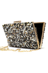 PEBBELED GLAM BOX CLUTCH-BLACK
