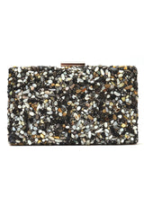 PEBBELED GLAM BOX CLUTCH-BLACK
