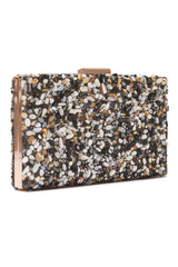 PEBBELED GLAM BOX CLUTCH-BLACK