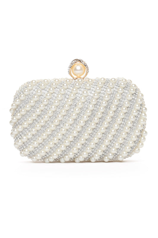 ROUND PEARLS CLUTCH-WHITE