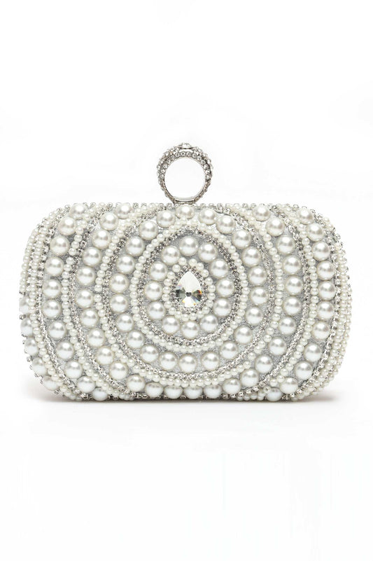 PEARL EMBELLISHED CLUTCH-SILVER