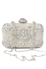 OPULENCE BEADED CRYSTAL CLUTCH-SILVER