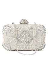 OPULENCE BEADED CRYSTAL CLUTCH-SILVER