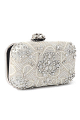 OPULENCE BEADED CRYSTAL CLUTCH-SILVER