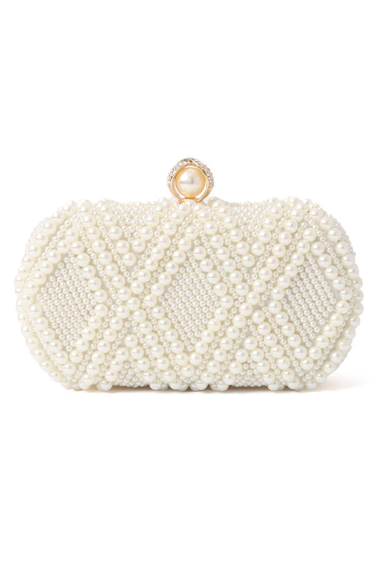 PEARL EMBELLISHED CLUTCH-WHITE