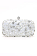 ELEGANCE FLORAL PEARL EMBELLISHED CLUTCH-WHITE