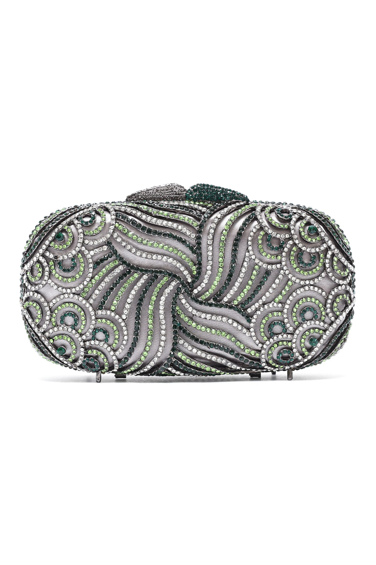 SWIRL PATTERN CRYSTAL EMBELLISHED CLUTCH-MULTI GREEN