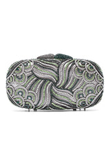SWIRL PATTERN CRYSTAL EMBELLISHED CLUTCH-MULTI GREEN