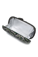 SWIRL PATTERN CRYSTAL EMBELLISHED CLUTCH-MULTI GREEN