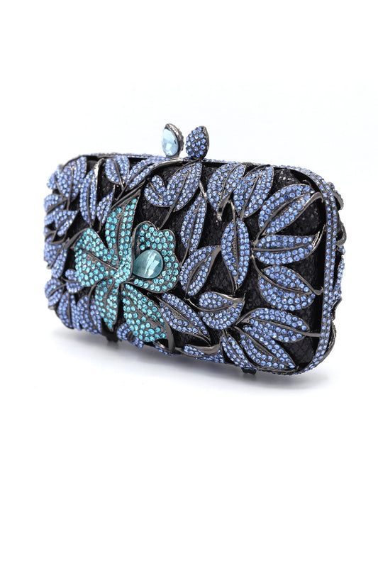 GARDEN RHINESTONE CLUTCH-MIX-BLUE