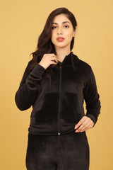 VELVET LUXE HOODED SET-BLACK