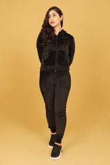 VELVET LUXE HOODED SET-BLACK