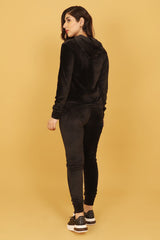 VELVET LUXE HOODED SET-BLACK