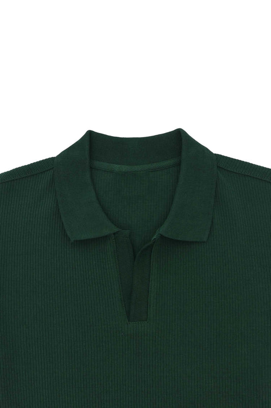 RIB COLLAR KNIT POLO-DK/GREEN
