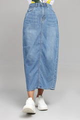 HIGH-WAIST DENIM MIDI SKIRT-MID-BLUE