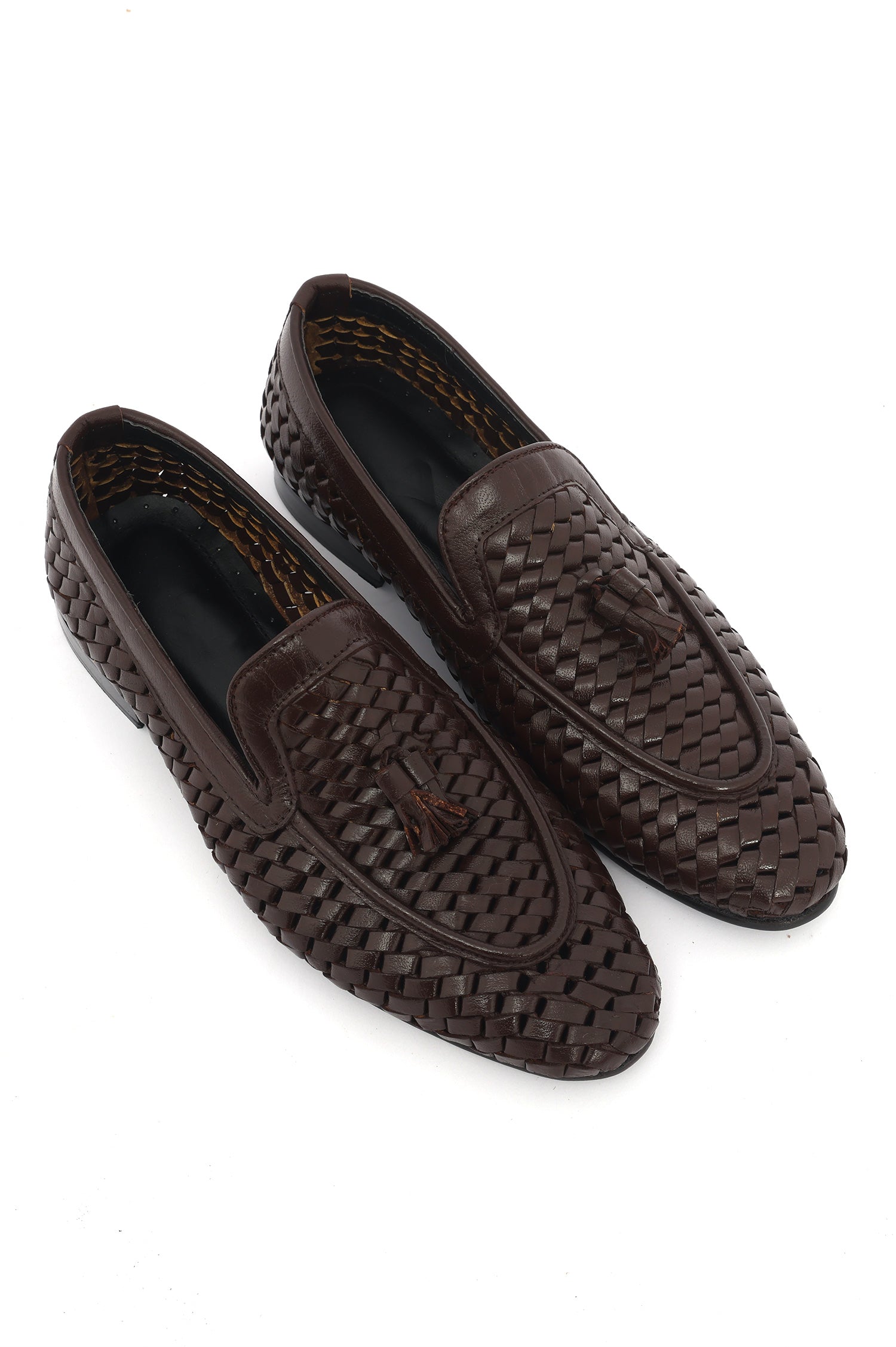 WOVEN LEATHER LOAFERS-COFFEE