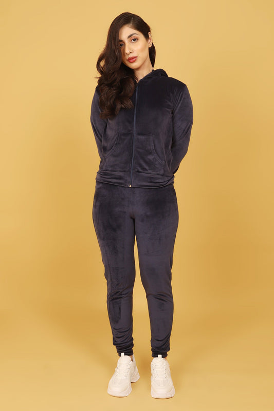 VELVET LUXE HOODED SET-NAVY