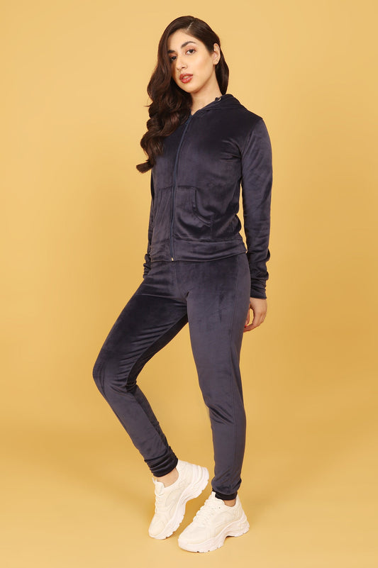 VELVET LUXE HOODED SET-NAVY