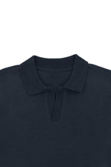 RIB COLLAR KNIT POLO-NAVY