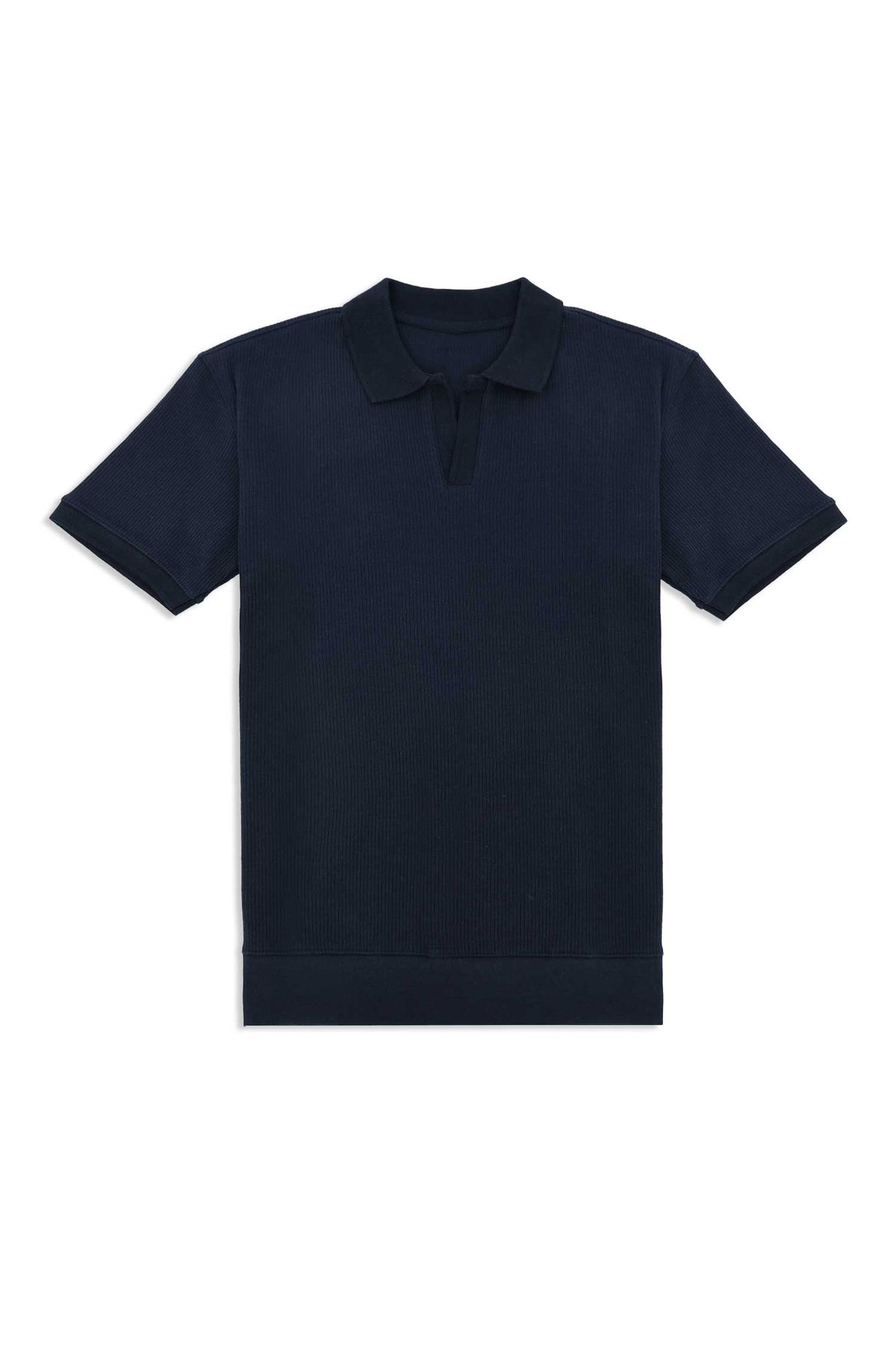 RIB COLLAR KNIT POLO-NAVY