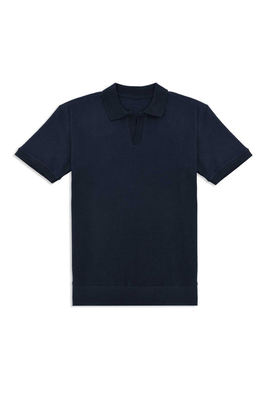 RIB COLLAR KNIT POLO-NAVY