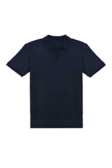 RIB COLLAR KNIT POLO-NAVY