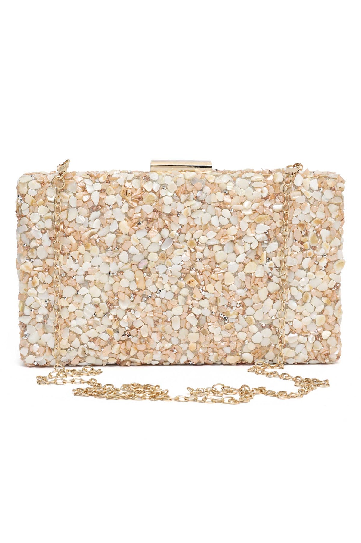 PEBBELED GLAM BOX CLUTCH-PEACH